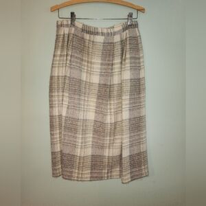 Ms. Jennifer Canada Size 14 Plaid Cream and Brown Women's Skirt